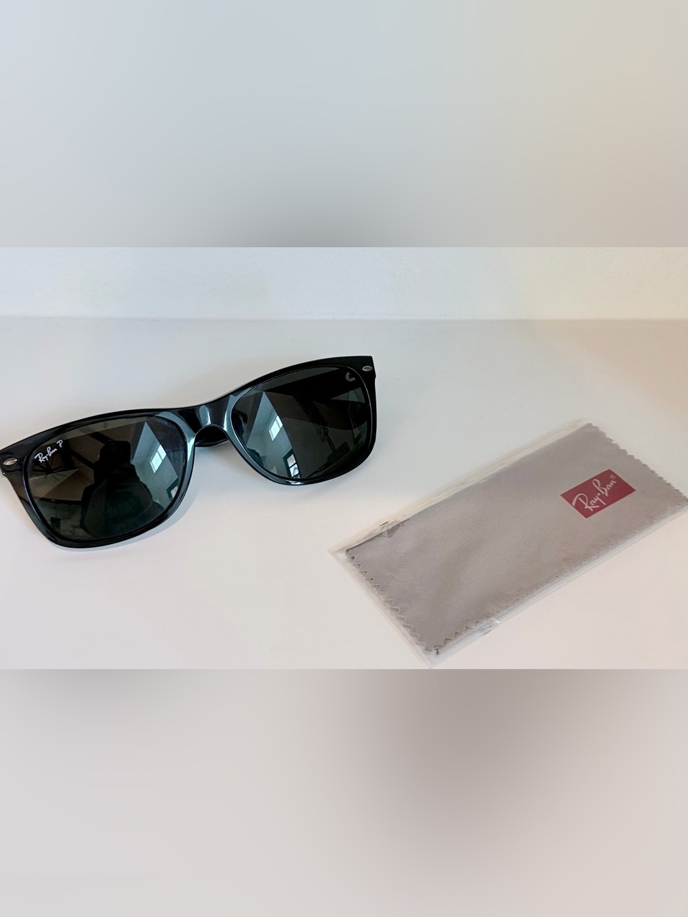 Ray-Ban RB2132 Polarized Rectangle Sunglasses Black Frame Green Lenses 58-18